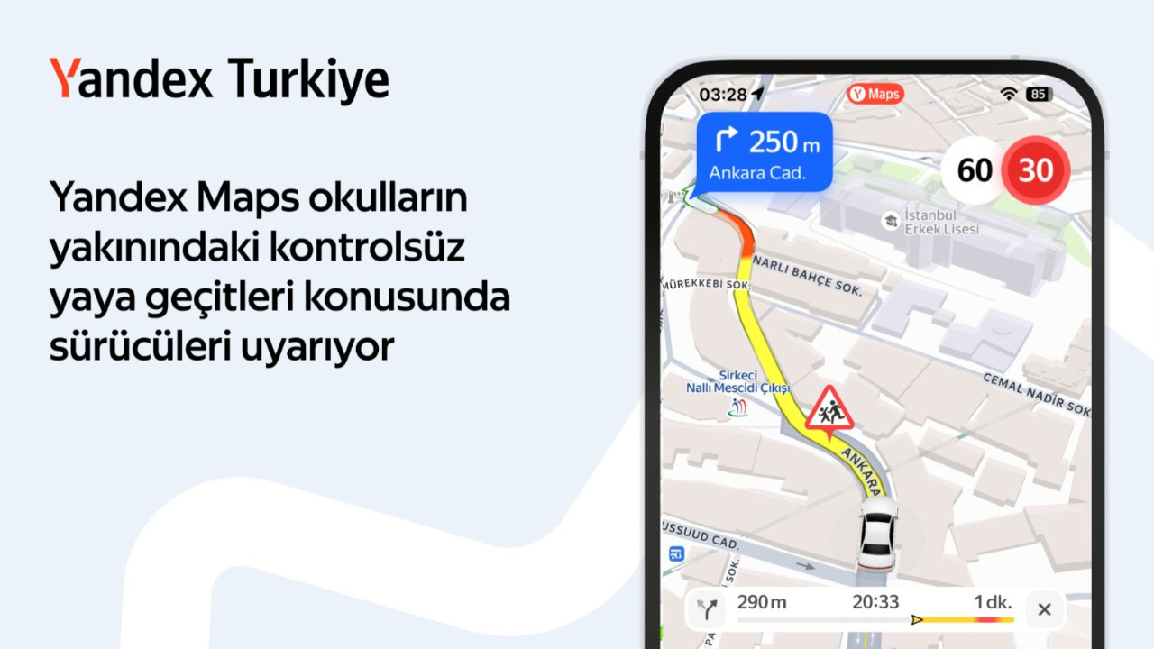 Yandex Maps, okul bölgelerindeki kontrolsüz yaya geçitleri için sürücüleri uyaracak