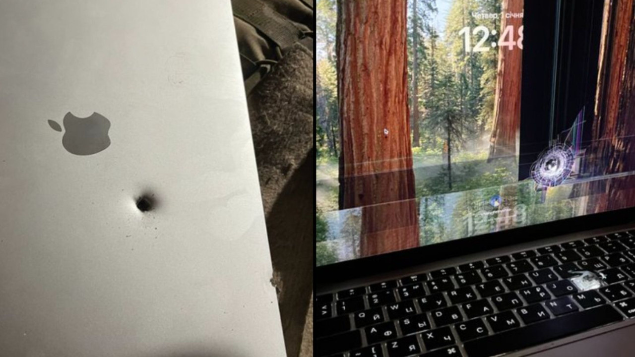 Şarapnel isabet eden MacBook Air çalışmaya devam etti
