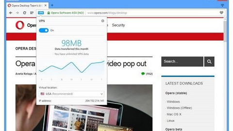Opera tarayıcısı yerleşik VPN desteği ile yayınlandı