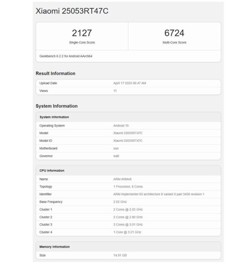 Redmi Turbo 4 Pro Geekbench’te göründü: Teknik özellikler netleşiyor - Resim : 1
