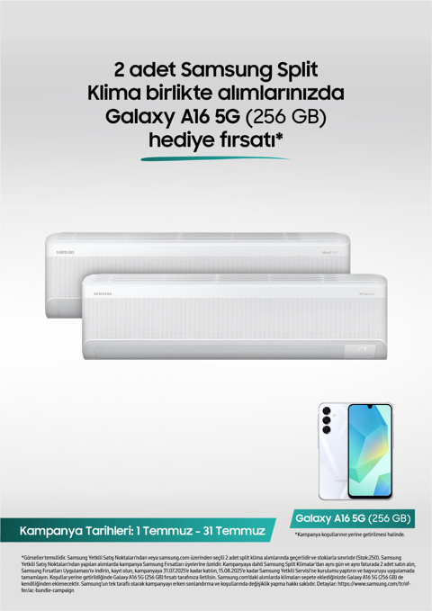 Samsung Split Klimalarda 2’li alımda Galaxy A16 5G telefon hediye fırsatı! - Resim : 1