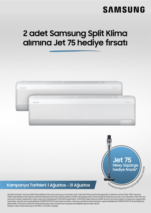 Samsung WindFree™ Split Klimalarda 2’li alımda JET 75 Dikey süpürge hediye! - Resim : 1