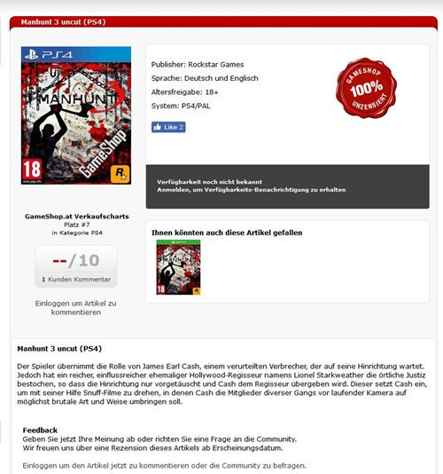 Manhunt 3 Uncut bir oyun satış sitesinde listelendi! - Resim : 1