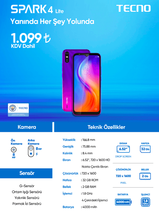 1099 TL’lik TECNO Spark 4 Lite Türkiye'de! - Resim : 1