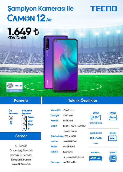 Redmi ve realme’ye rakip geldi! TECNO Camon 12 Air Türkiye’de satışta! - Resim : 1