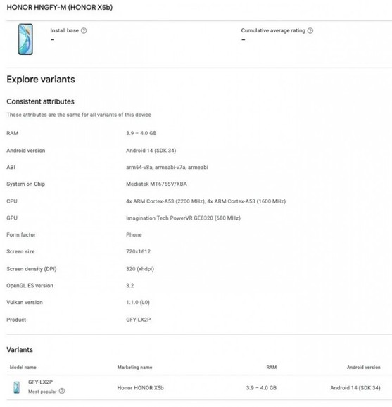 Honor X5b Modeli Google Play Console'da Ortaya Çıktı - Resim : 1