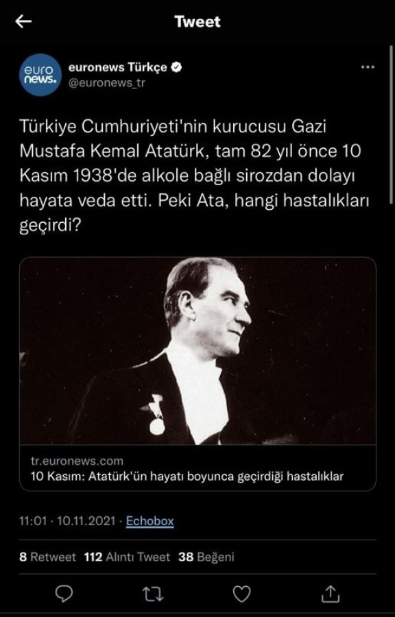 Euronews'in 10 Kasım paylaşımına sosyal medyadan tepki yağdı - Resim : 1