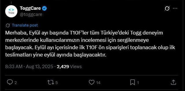 Togg T10F için geri sayım başladı: Satış tarihi netleşti! - Resim : 1