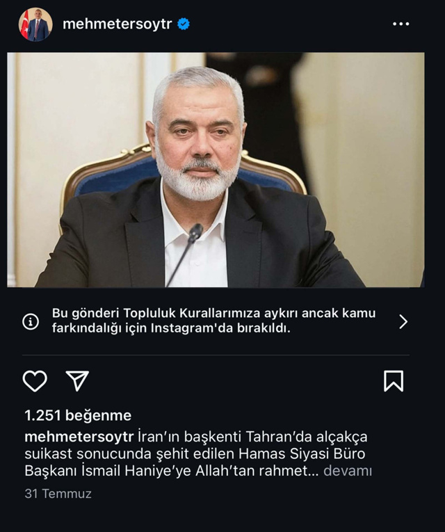 Instagram Hamas lideri Haniye için yapılan paylaşımları ne yapacak? İşte yanıtı - Resim : 1