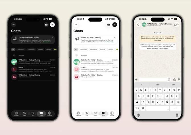 WhatsApp Liquid Glass arayüzü iOS’da - Resim : 1