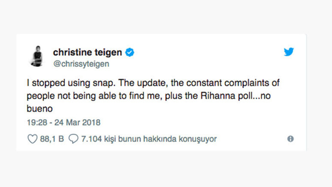 Ünlü manken Chrissy Teigen de Snapchat'i terk etti - Resim : 1