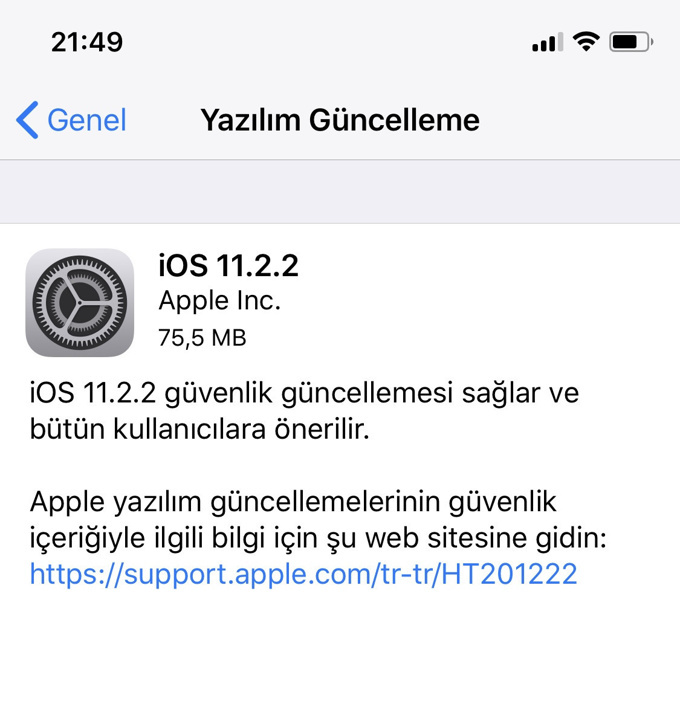 iOS 11.2.2 güncellemesi çıktı! - Resim : 1
