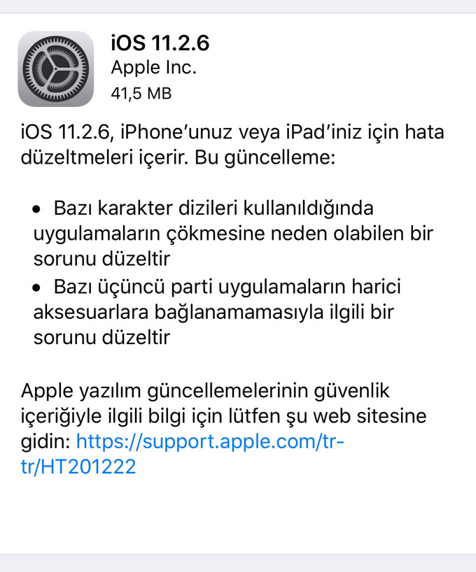 iOS 11.2.6 yayınlandı! - Resim : 1