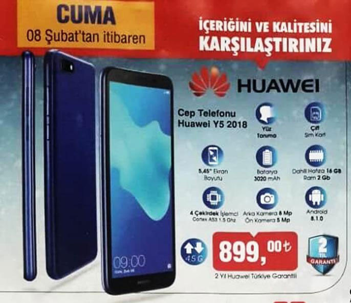 BİM'de Huawei Y5 2018 fırsatı - Resim : 1