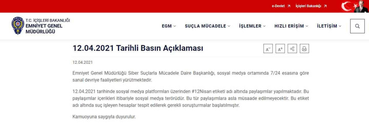#12nisan Hashtag'i ile ilgili Emniyet Genel Müdürlüğü açıklama yaptı! Paylaşım yapanlar yandı! - Resim : 1