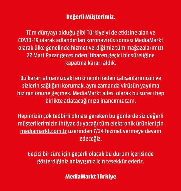 Türkiye'deki teknoloji marketlerinden beklenen koronavirüs kararı - Resim : 1