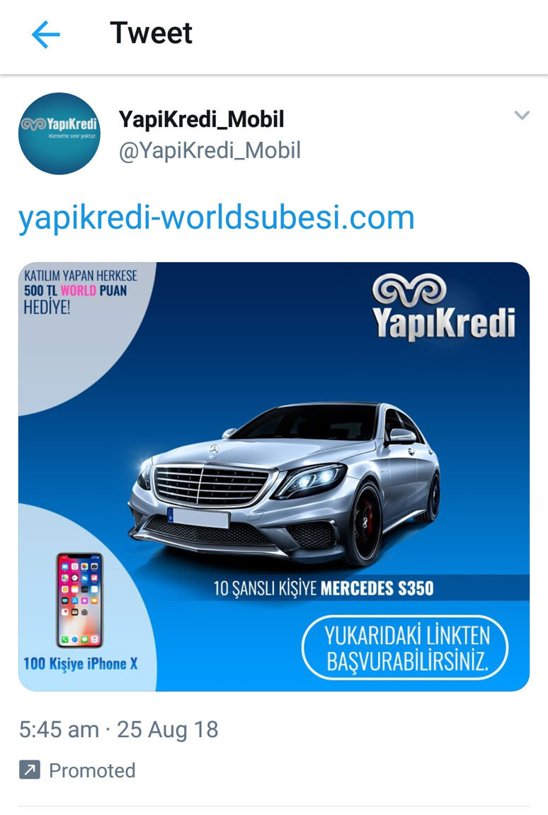 Hackerlar sahte banka sayfalarının ilanını Twitter'da yayınlandı! - Resim : 1