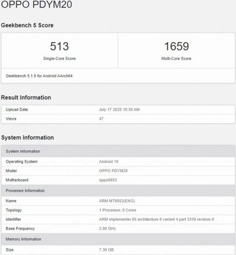 OPPO A72 5G Geekbench'te ortaya çıktı! - Resim : 1