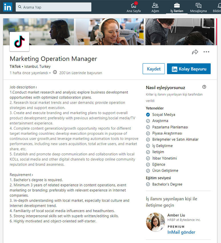 TikTok Türkiye için iş ilanı verdi - Resim : 1