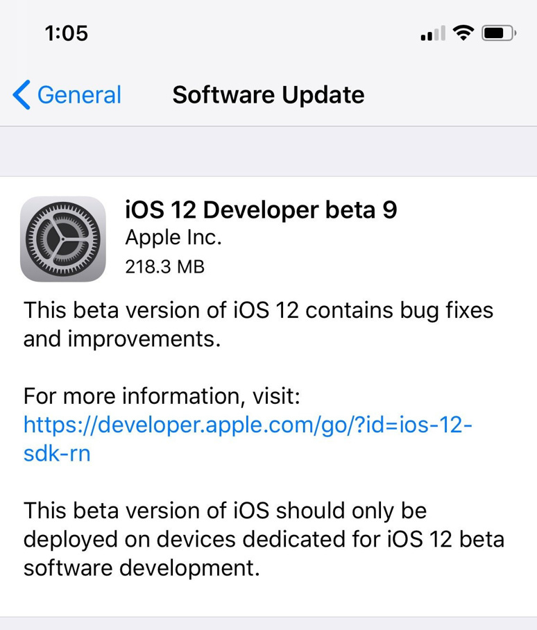 iOS 12 Beta 9 yayınlandı! - Resim : 1