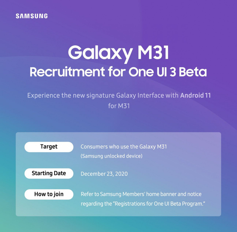 Samsung M31 için One UI 3.0 beta programını duyurdu! - Resim : 1