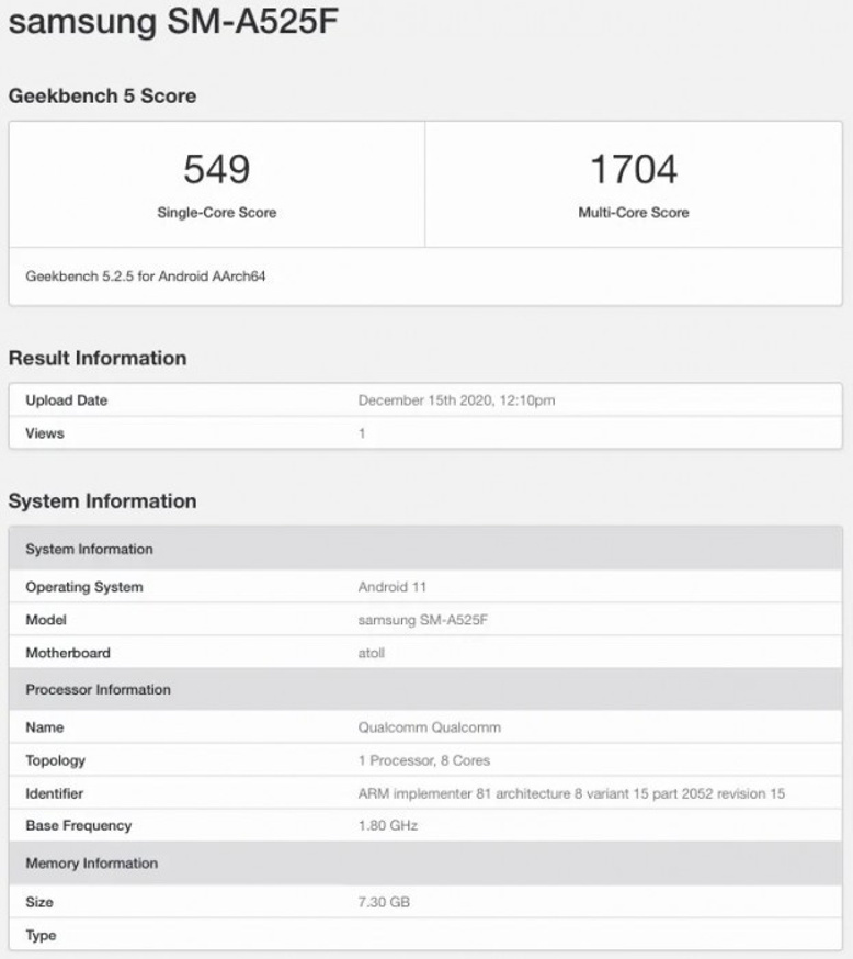 Samsung Galaxy A52 4G Geekbench'te görüntülendi! - Resim : 1