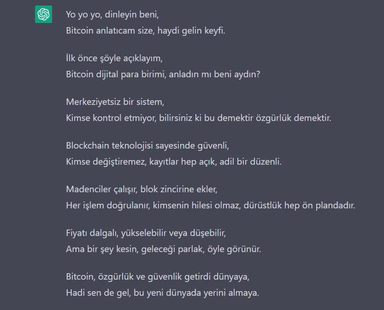 ChatGPT'den Bitcoin'i bir rap şarkısında açıklamasını istedik. İşte sonuç! - Resim : 1
