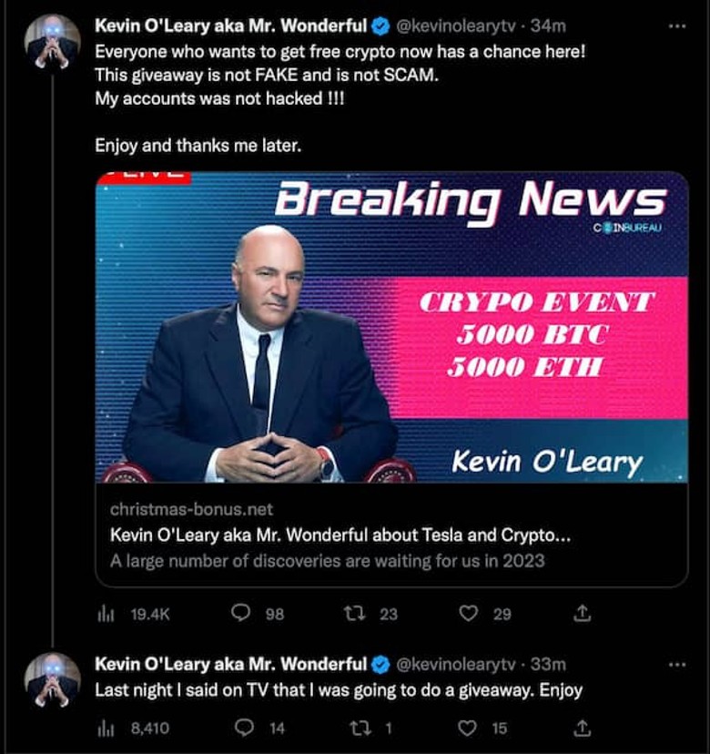 Kripto hırsızları, Kevin O'Leary'nin Twitter hesabını hackledi! - Resim : 1