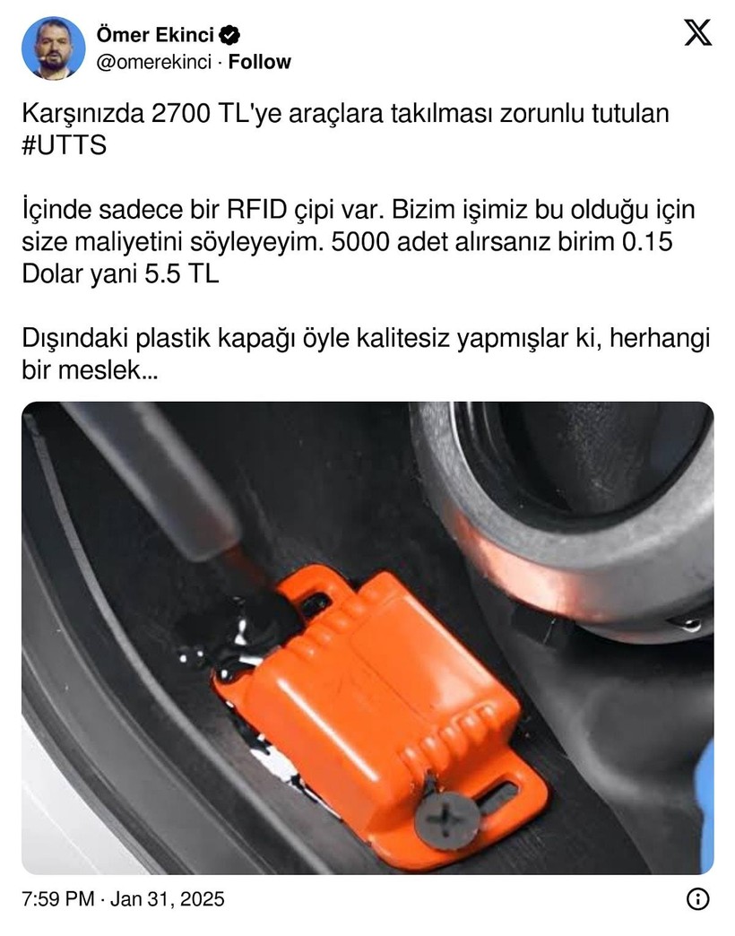 Araçlara 2700 TL karşılığında takılması zorunlu olan UTSS cihazının maliyeti 5 TL’ymiş - Resim : 1
