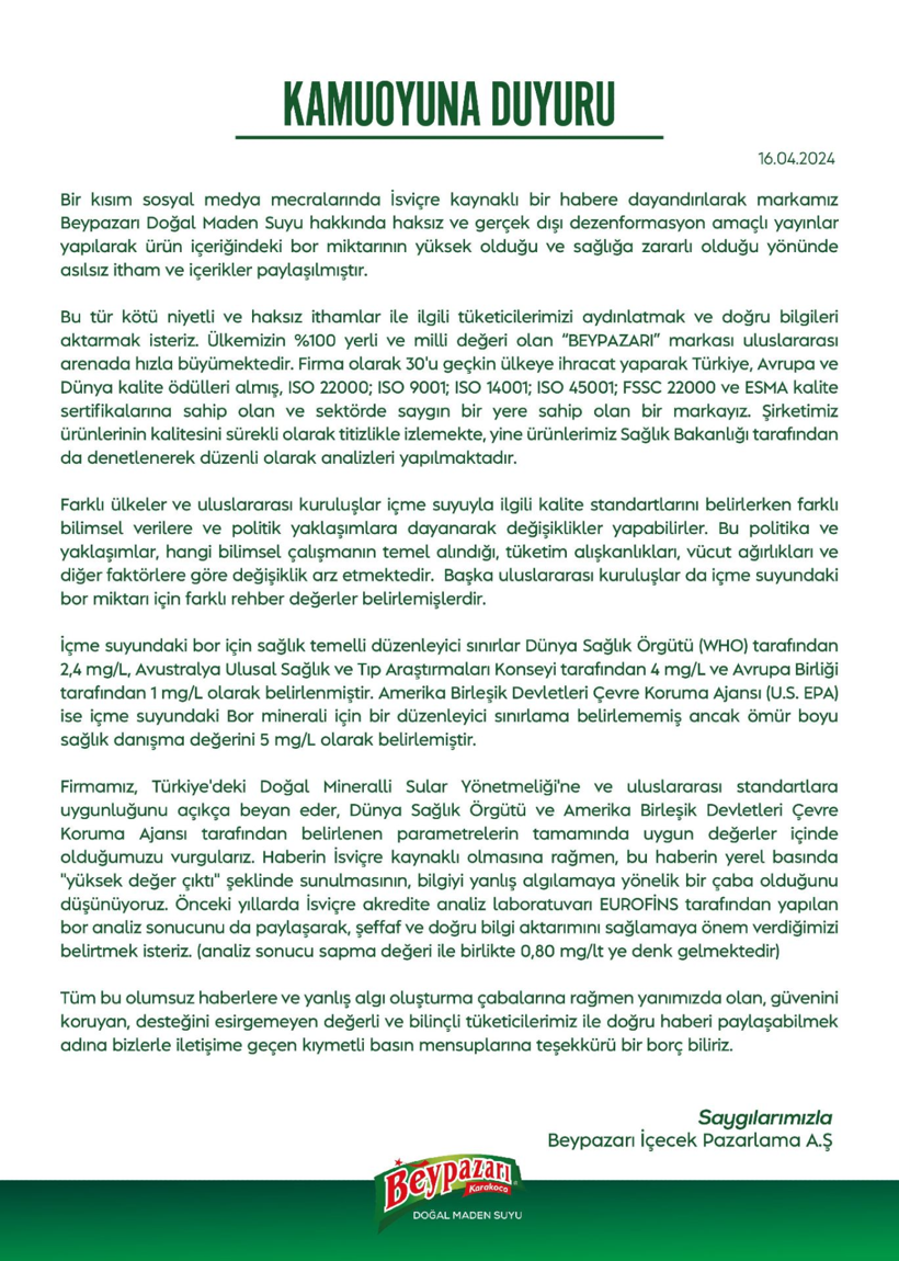 Beypazarı maden suyundan bor açıklaması! - Resim : 1