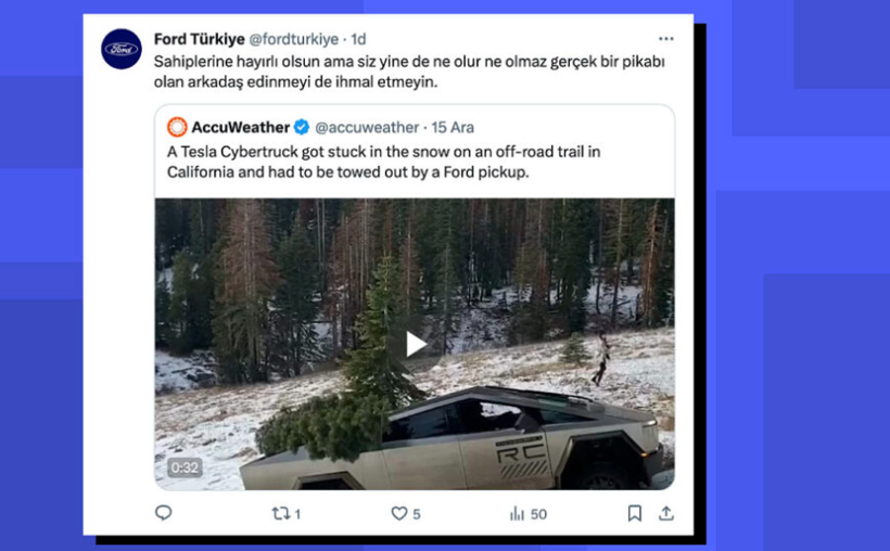 Ford Türkiye yolda kalan Tesla Cybertruck ile dalga geçti! - Resim : 1