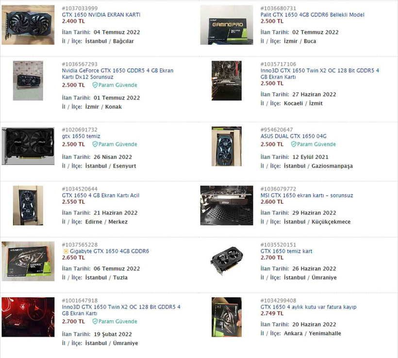 Ekran kartı fiyatları